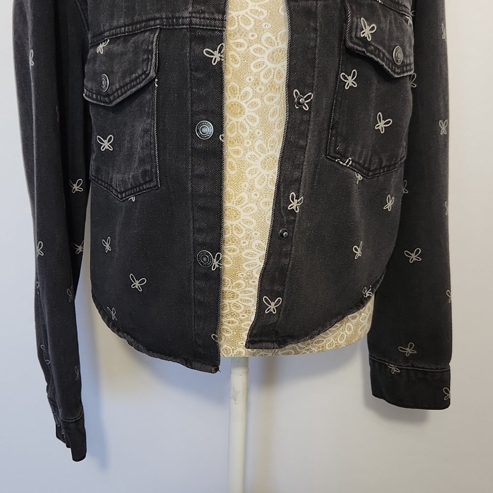 Stoosh Vintage Denim Women's Size L Black/Grey Butterfly Print Cropped Jacket - Picture 4 of 14